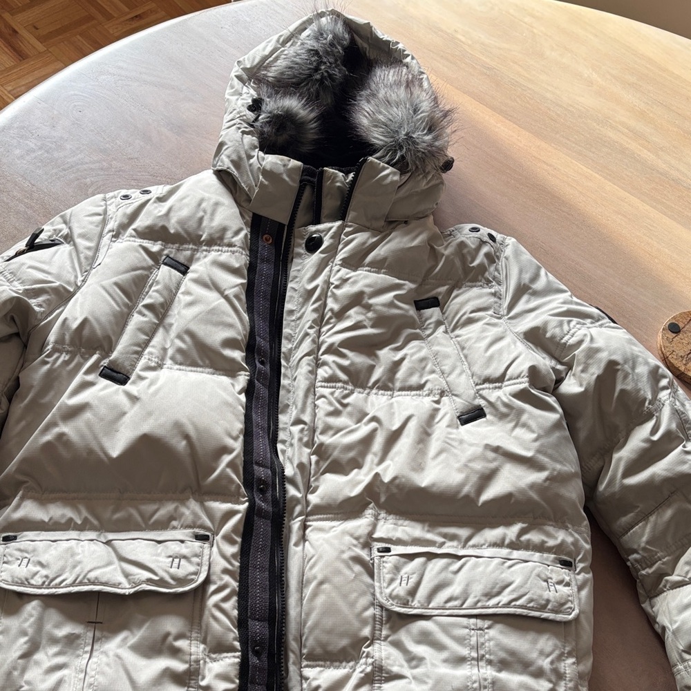 Point Zero Men's Silver Puffer Jacket with Fur Hood